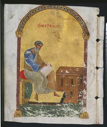 Blad från en Lectionary med St. Matthew, 1057-1063