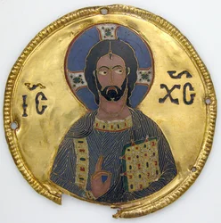 Medaljong med Kristus från en ikonram, ca 1100 (guld, silver och emalj cloisonné)