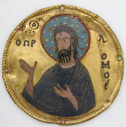 Medaljong med Johannes Döparen från en ikonram, ca 1100 (guld, silver och emalj cloisonné)