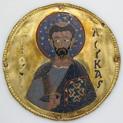 Medaljong med Saint Luke från en ikonram, ca 1100 (guld, silver och emalj cloisonné)