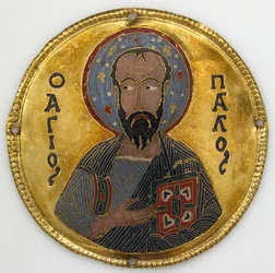 Medaljong med Saint Paul från en ikonram, ca 1100 (guld, silver och emalj cloisonné)