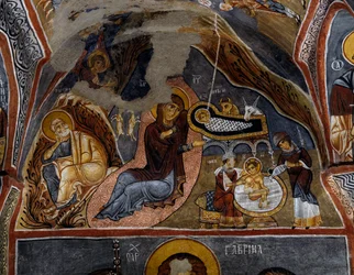 Nativity, bysantinsk fresk (1100-talet), Karanlik Kilise (Dark Church) (1100-1200-talet), Goreme (Unescos världsarvslista