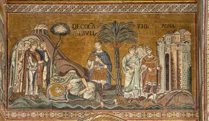St Pauls halshuggning i Rom, bysantinsk mosaik, XII-XIII århundraden i norra tvärskeppet (mosaik)