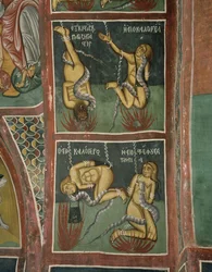 The Damned: The Usurer and the Sinful Nun (ovan), the Lapsed präst and the Bad Mother (nedan) (fresk)