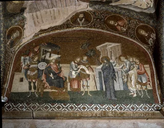 Folkräkningen, Maria och Josef före Herodes den store (mosaik 1310-1320)
