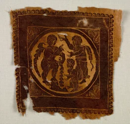 Ornamental Square from a Tunic, 400-tal (väv av gobeläng med extra inslagsomslag, ofärgat linne och färgad ull)