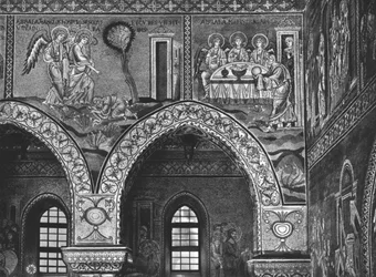 Appearance of the Three Angels to Abraham and the hospitality of Abraham, c.1182 (mosaic) 