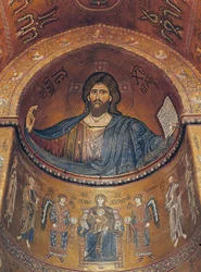 Kristus Pantokrator och Madonnan som tronar med änglar och apostlar, från den centrala absiden (mosaik)