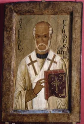 Ikon av St. Gregory (tempera på panel)