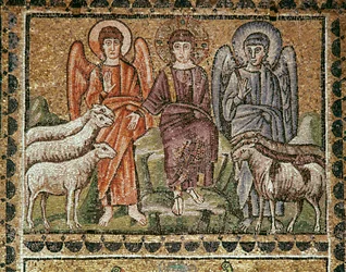 Jesus skiljer fåren från getterna (detalj av mosaiker, 500-talet)