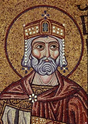 Kung David (1000-talet f.Kr.). Verk av en bysantinsk mästare, mosaik, detalj av dekorationen av Markuskyrkan, Venedig (Italien). Bysantinsk konst, medeltid. Markuskyrkan, Venedig.
