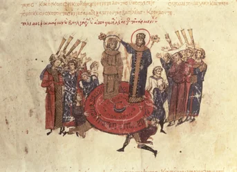 MMS Vitr. 26-7 Kejsar Michael I Rangabes kröntes av Nicephorus 811, från Madrid Skylitzes