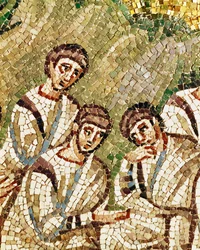 Sovande apostlar, detalj från Kristus och apostlarna i Getsemane trädgård, 600-talet (mosaik)