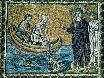 St. Andreas och St. Peter svarar på Jesu kallelse, från huvudskeppet (mosaik)