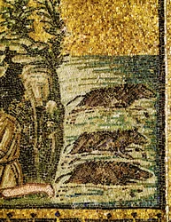 Gadarene-svinet eller exorcism av "en legion" demoner, 600-talet (mosaik)