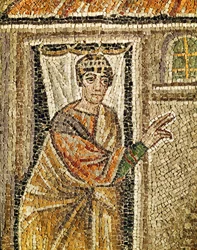 Dörrvakten, detalj från "Dörrvakten känner igen Sankt Peter", 600-talet (mosaik)