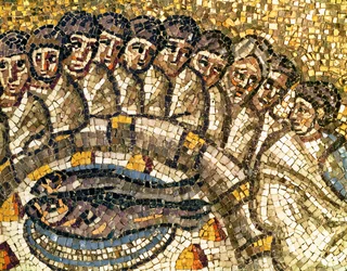 Fisken och apostlarna, detalj ur "Den sista måltiden", 600-talet (mosaik)