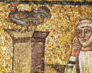 Tuppen och S:t Petrus förnekelse, detalj ur "S:t Petrus förnekelse", 600-talet (mosaik)