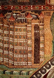 Vy över Jerusalem (detalj av mosaik, 600-talet)