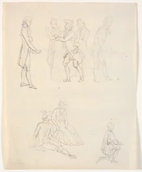 Tre figurskisser. Teaterscener?
