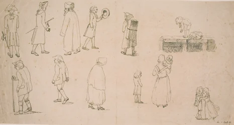 Olika figurer, bl.a 2 grupper med lekfulla barn och "porträttmålaren Hansen"