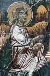 Ängel, detalj av målat valv av kyrkan Agios Georgios, Mourne, Kreta, Grekland (foto)
