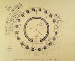 Planritning över Vestas eller Hercules Victors tempel, av den tyske arkeologen Friedrich Rakob (1931-2007)