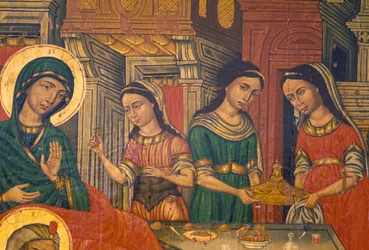 Madonna och kvinnor som bär mat, Arkadi, Kreta, Grekland (foto)