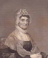 Porträtt av Abigail Adams (1744-1818), hustru till USA:s president John Adams, gravyr av G Stuart och F E Jones