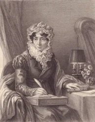 Porträtt av den franska författaren Stephanie-Felicite Ducrest de Saint Aubin, Madame de Genlis (1746-1830), gravyr