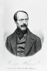 Porträtt av Giuseppe Mazzini (1805-1872), italiensk patriot, politiker, filosof och journalist, gravyr