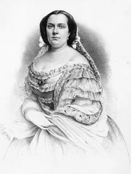 Porträtt av Isabella II av Bourbon (1830-1904), drottning av Spanien, gravyr