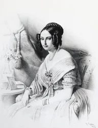 Porträtt av Maria Adelaide av Habsburg-Lorraine (1822-1855), fru till Victor Emmanuel II av Savojen, gravyr