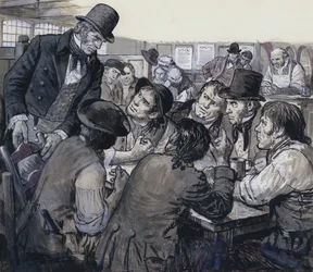 Överste Despard rekryterar politiska missnöjesyttringar i Londons undre värld (gouache på papper)