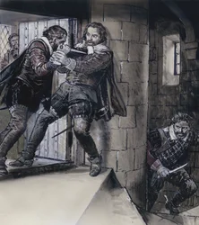 Lord Gowrie ritar en dolk på kung James VI av Skottland (gouache på papper)