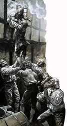Räddning av den unge John Wesley (gouache på papper)