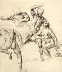 Figurstudier - tre män och en hona