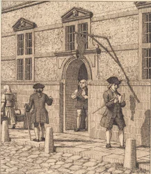 Lott runt en portal på börsen. Illustration för "Linjärt perspektiv", skylt VI