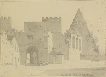 Prospekt av Porta S.Paolo och Piramide di Caio Cestio sett från stadssidan, Rom.