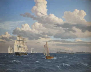 Fartyg i Öresund norr om Kronborgs slott, Helsingör