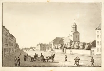 Utsikt över Sankt Annæ-torget med garnisonskyrkan