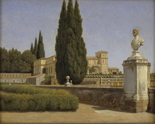 Utsikt över trädgårdarna i Villa Albani. Rom