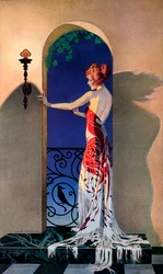 Modefull 1920-talskvinna i Spanien, ca 1925 (screentryck)