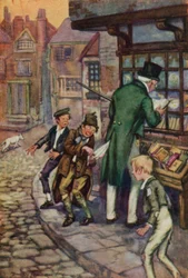 Illustration för Oliver Twist av Charles Dickens (litho i färg)