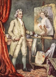 George Romney målar ett porträtt av Lady Hamilton (lito i färg)