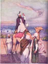 Den arabiske grundaren av en stor religion: Mohammed född i Mecka (färg litho)