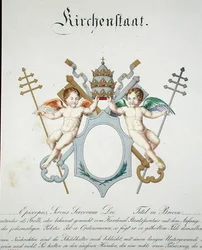 Vapen från kyrkstaten i Vatikanen, från en samling akvareller publicerade i Tyskland, ca 1830-33 (färg litho)