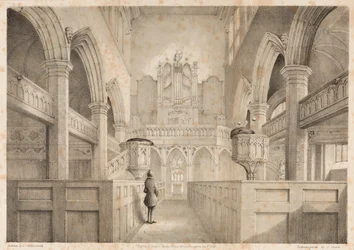 Det inre av St. Peters, Wolverhampton, graverad av I. Shaw, 1848