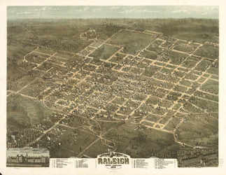 Fågelperspektiv över staden Raleigh, North Carolina 1872.