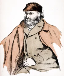 Illustrationsporträtt av Paul Cezanne (1839 - 1906), fransk konstnär och postimpressionistisk målare. (gravyr)